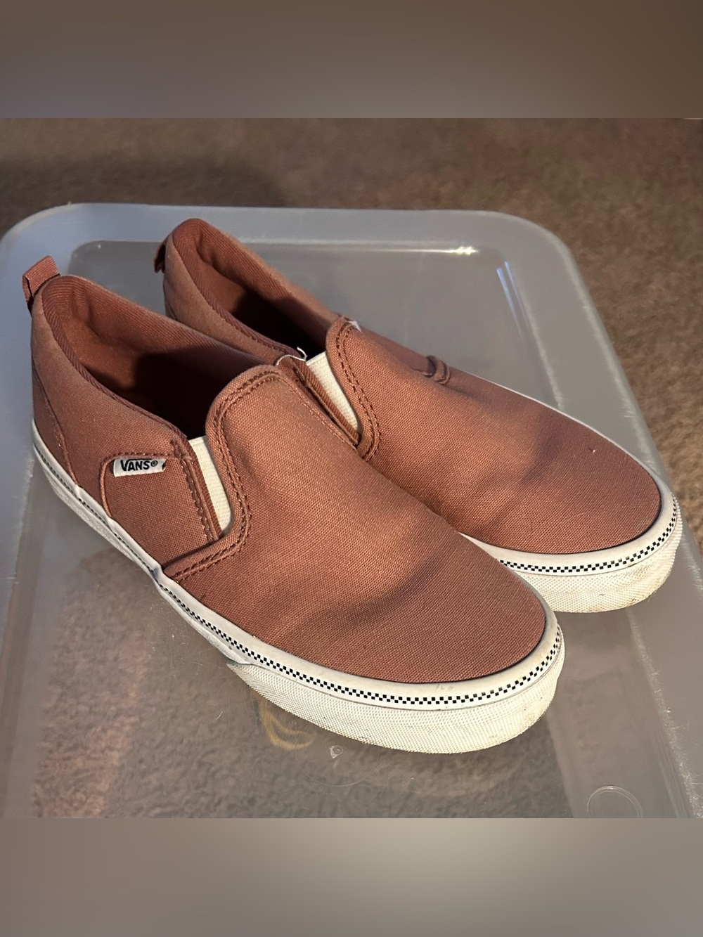 Vans Girls Slip-On Canvas Loafers in Rust Brown